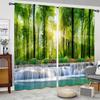2 Panels Nature Landscape Sunshine Forest Curtain Waterfall Semi Blackout Curtain For Bedroom Living Room Window Kitchen Office