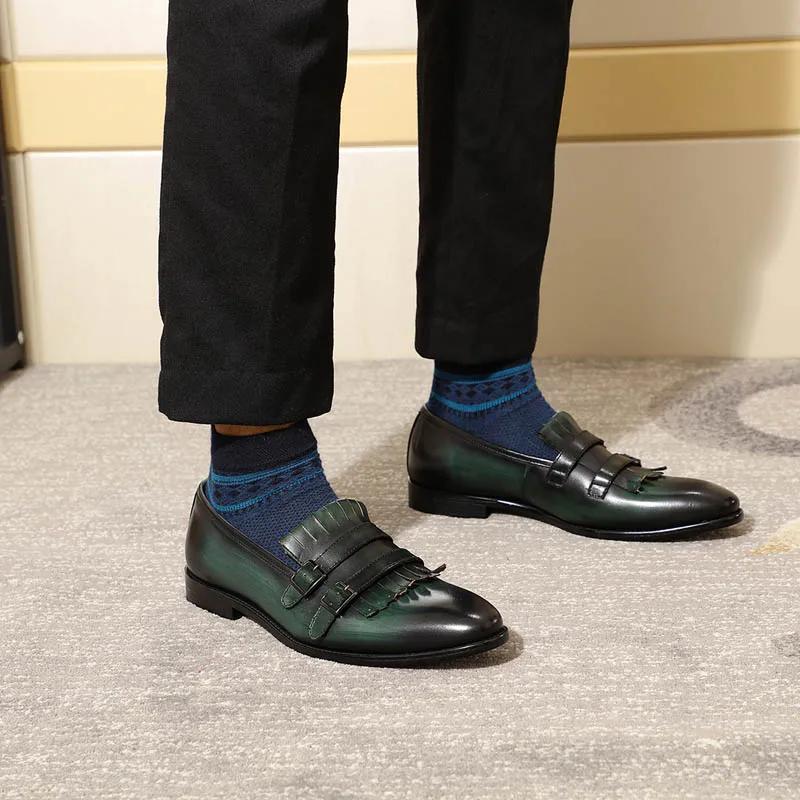 Fashion Breathable European Style Mens Loafers Genuine Leather Double Buckle Monk Strap Shoes Wedding Party Banquet Slip On Men Footwear
