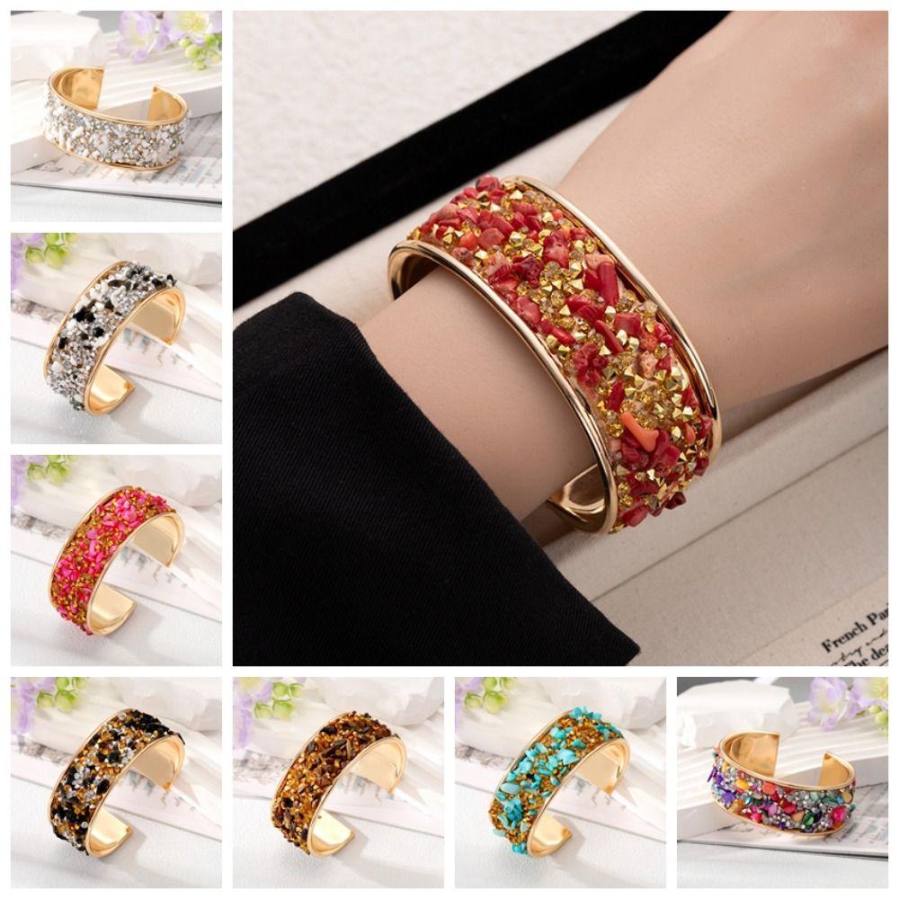 Stone Cuff Bangles Bohemian Exaggerated Bracelet Simple Wide Open Bangle Gift