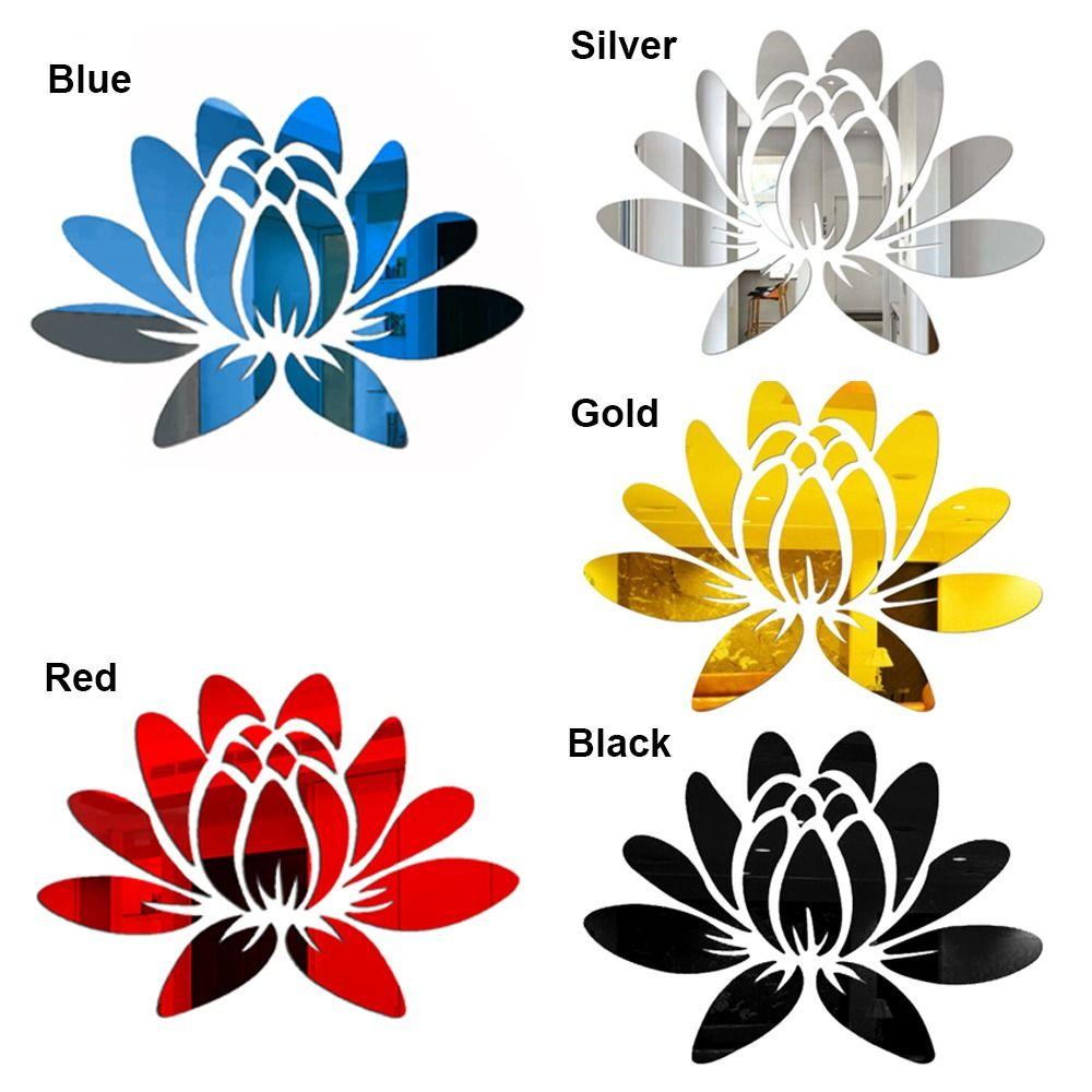 Acrylic Blooming Lotus Miroor Decal Self-adhesive Wall Sticker Mirror Surface Stickers  Smooth Wall