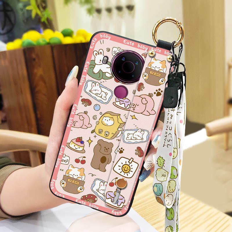 Wrist Strap Dirt-resistant Phone Case For Nokia 5.4 Back Cover Durable Wristband Silicone Soft Case Protective Cartoon