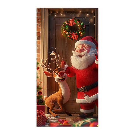 Christmas Door Cover Merry Christmas Backdrop Banner Outdoor Front Porch Door Sign for Holiday Door Wall Home Decor Photo Backgrounds