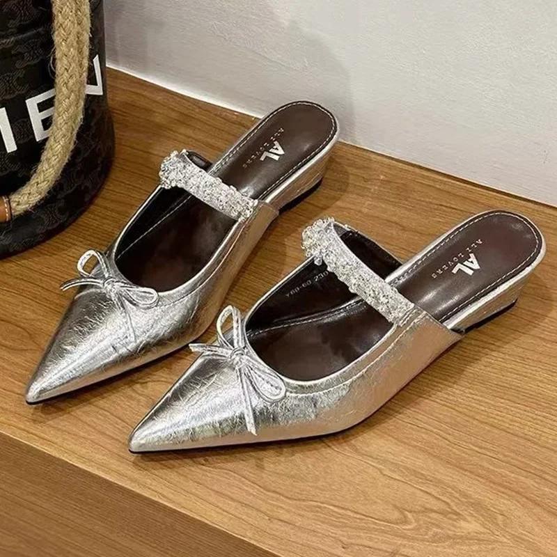 Fashion Wedges Crystal Women Slippers Elegant Mid Heels Sandals Slingback Mules Shoes Fashion Woman Pumps 2025 Summer New Dress Zapatos