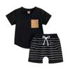 Toddler Baby Boy Summer Clothes Color Block Short Sleeve T-Shirt Tops Solid Shorts Set 2Pcs Infant Causal Outfits