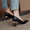 Fashion Handmade Leather Women Pumps Sexy Pointed Toe Chic Stylish Office Working Shoes Strange High Heel Stilettos Black Dress Shoes