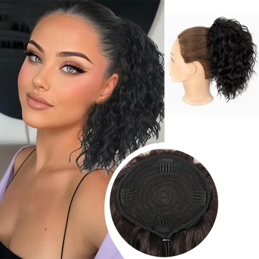 MISS WIG Synthetic Claw Clip In Bun Ponytail Wig Extension Loose Wavy Curly Drawstring Ponytail Wig For Elegant Women Daily Wear