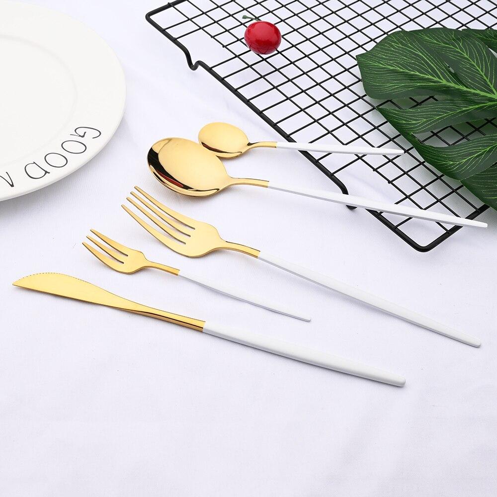30pcs Gold Dinnerware Set Stainless Steel Cutlery Set Steak Knife Fork Coffee Spoon Flatware Cake Fork Teaspoon Silverware Western Kitchen Tableware