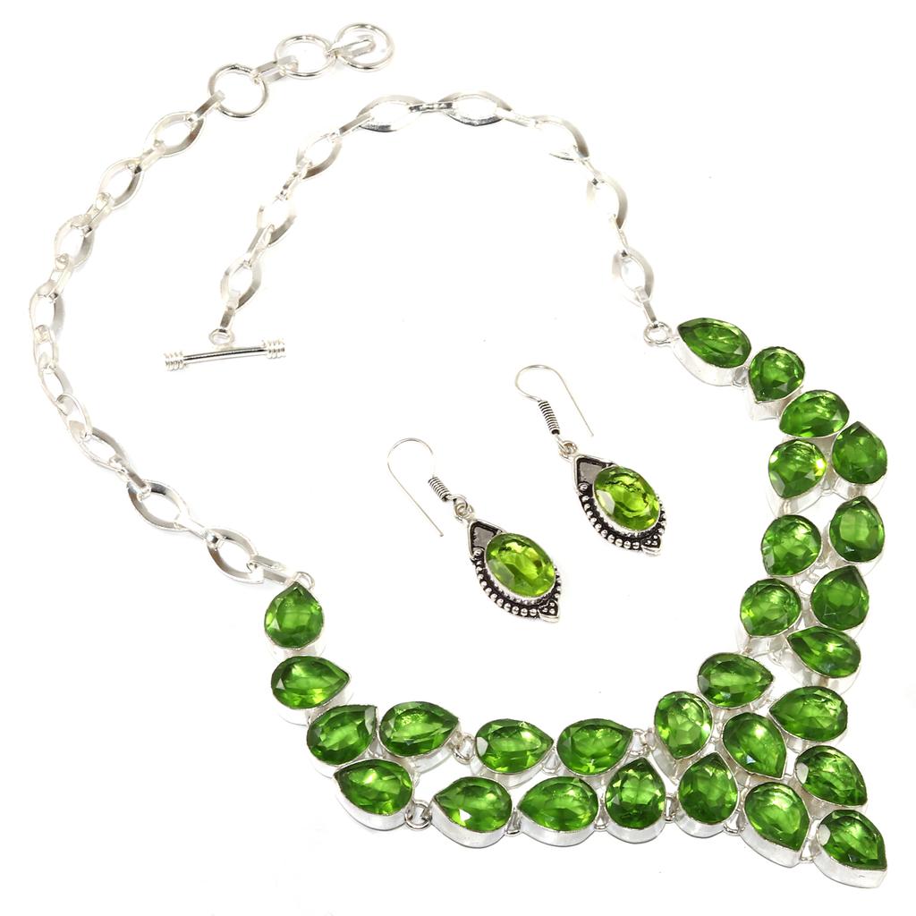 Peridot Quartz Gemstone Silver Jewelry Necklace Earring 16-18''