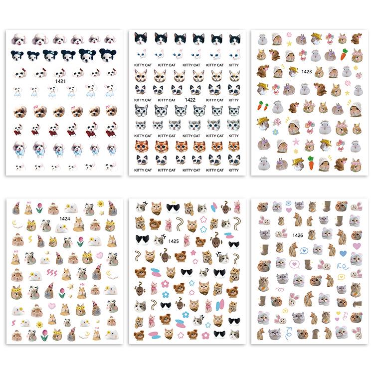 Adorable Pet Nail Decals: Rabbit, Puppy, Kitten Stickers