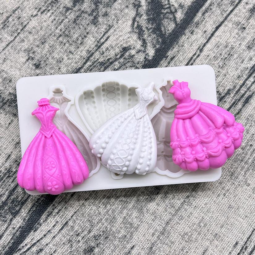 Evening Dress Skirt Silicone Mold Sugarcraft Chocolate Cupcake Baking Mold Fondant Cake Decorating Tools