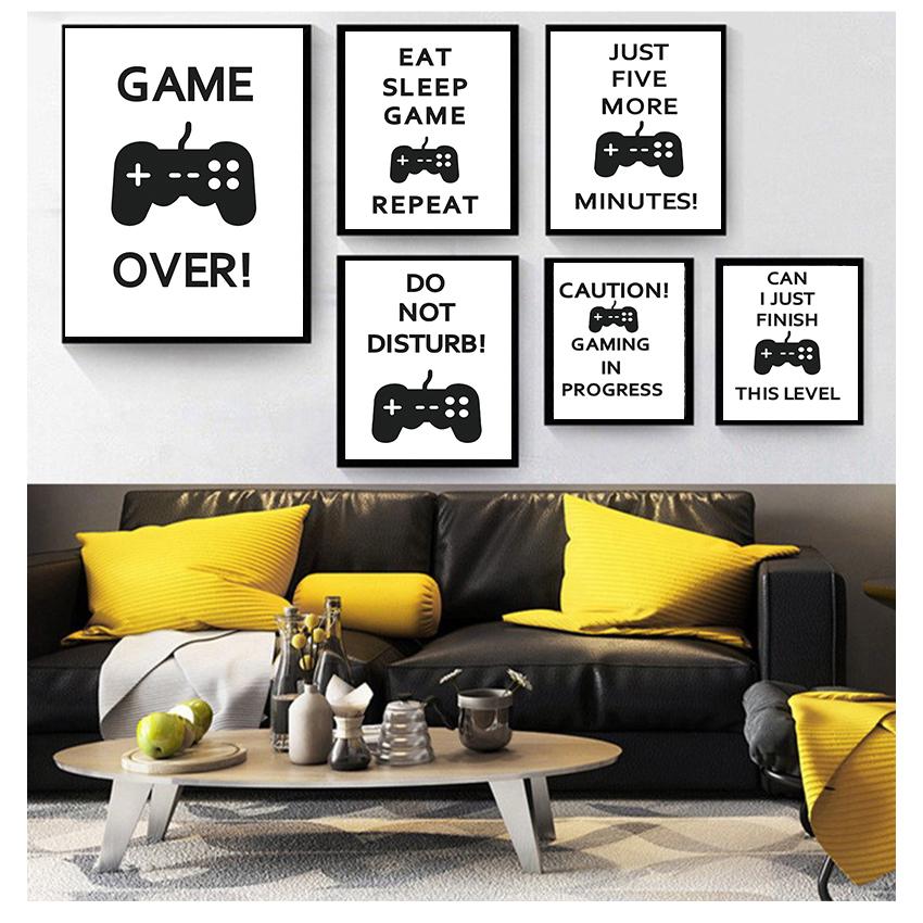 Black and White Posters, Teenage Boy Bedroom Decoration, Game Quotes, Art Canvases, Painting Pictures, Game Room Wall Decoration