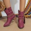 Pirate Boots Woman Pleated Tassel Mid-calf Boots Women Pointed Toe Chunky Heel Short Boots Female Slip-on Boots Plus Size 43
