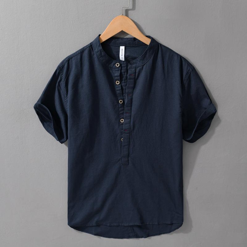 Men's Spring and Summer Wrinkled Linen Short-sleeved Shirt