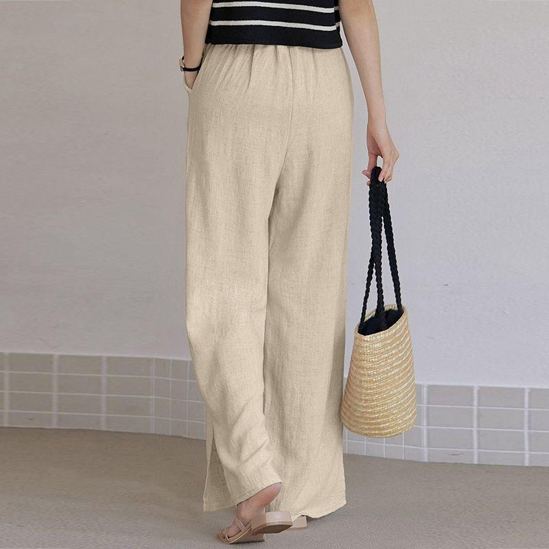Spring and Summer New Cotton Hemp Loose Elastic Waist Women's Wide Leg Pants
