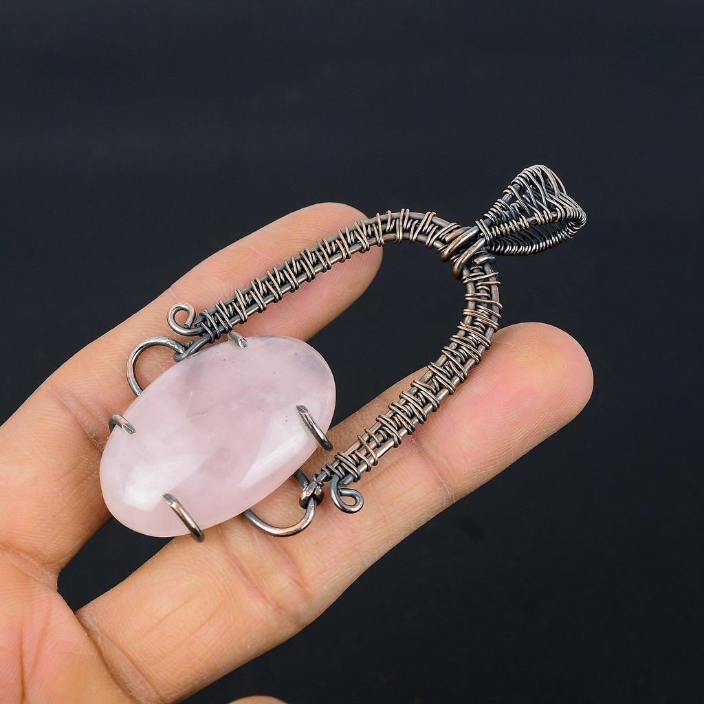 Rose Quartz Jewelry, 999 Copper Wire Wrapped Pendant Handmade Gemstone Jewelry, Gifts For Wife Brand New Pendant