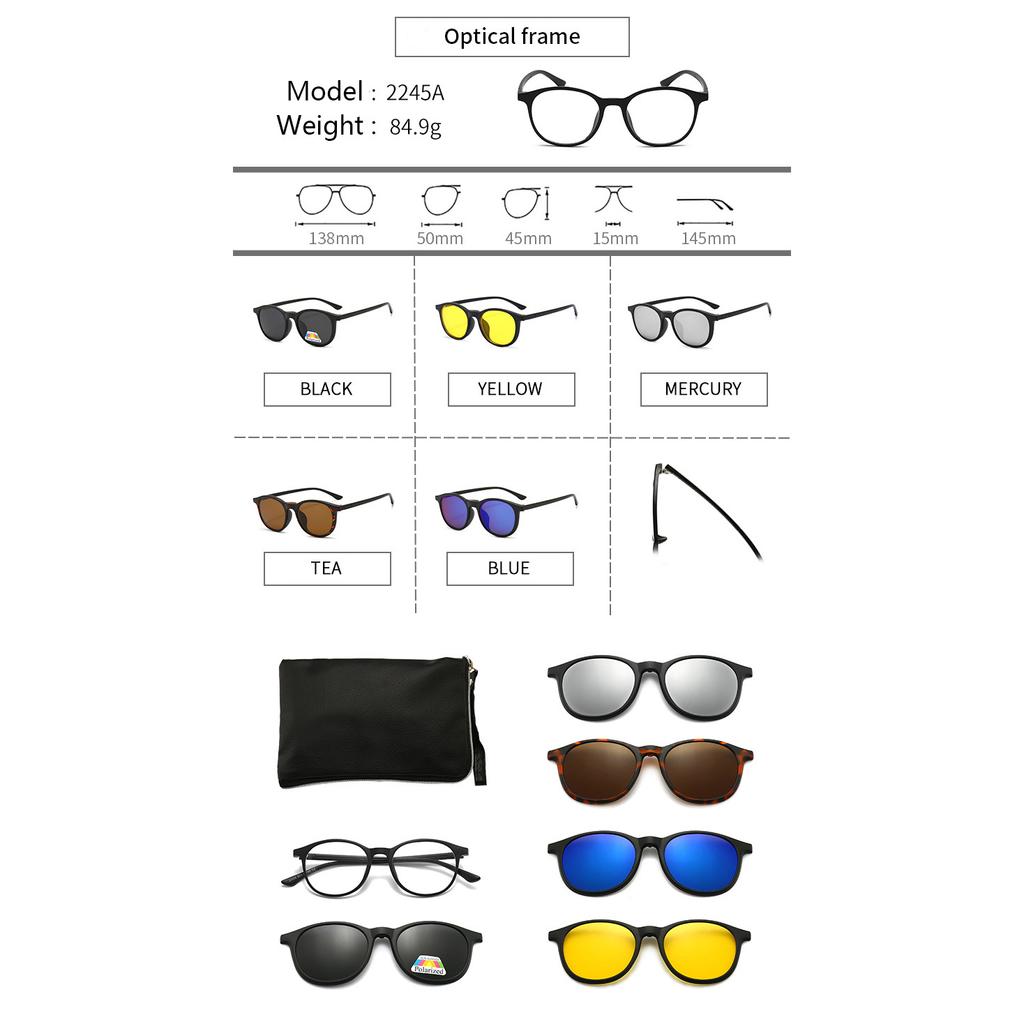 Clip On Sun Glasses Women Driving Eyewear 6 In 1 Polarized Hot Sale Clip High Quality Sunglasses Magnet Magnetic Unisex Travel Optical Accessories