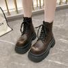 Minimalist Lace-up Combat Women Boots  Chunky Heel Platform Women Boots British Style Thick Sole Increase Height Casual Boots