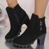 Autumn and Winter New Thick Heel Large Size Side Zipper Pendant Short Boots Women's High Heel Martin Boots