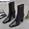 Square Toe Women Ankle Boots Super High Heels Shoes 2025 Trend Designer Leather Snow Chelsea Boots Winter New Pumps Mujer Botas