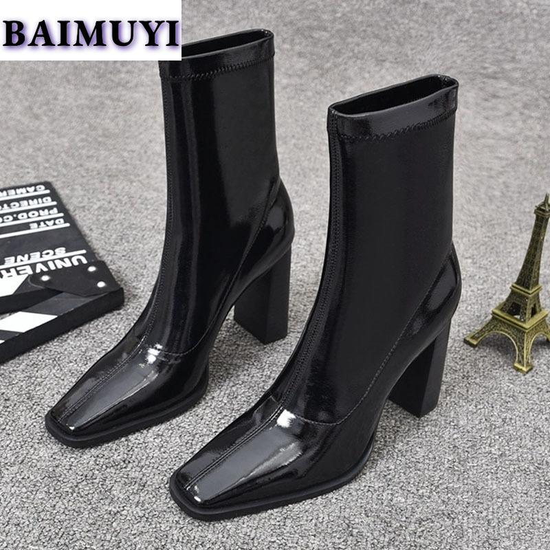 Square Toe Women Ankle Boots Super High Heels Shoes 2025 Trend Designer Leather Snow Chelsea Boots Winter New Pumps Mujer Botas