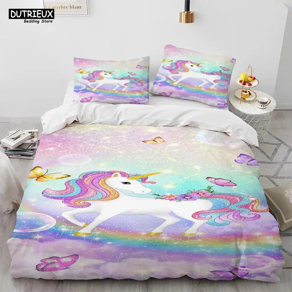 Unicorn Cute Cartoon Comforter Bedding Set,Duvet Cover Bed Set Quilt Cover Pillowcase,Queen Bedding Set