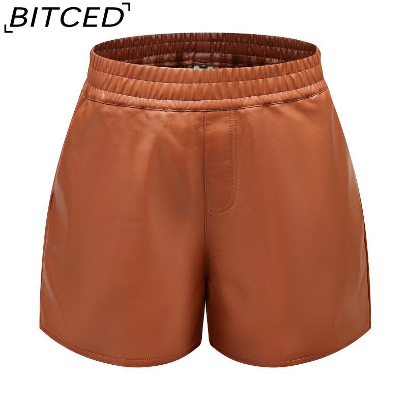 BITCED Женские минималистичные шорты из ПУ кожи, повседневные шорты свободного кроя