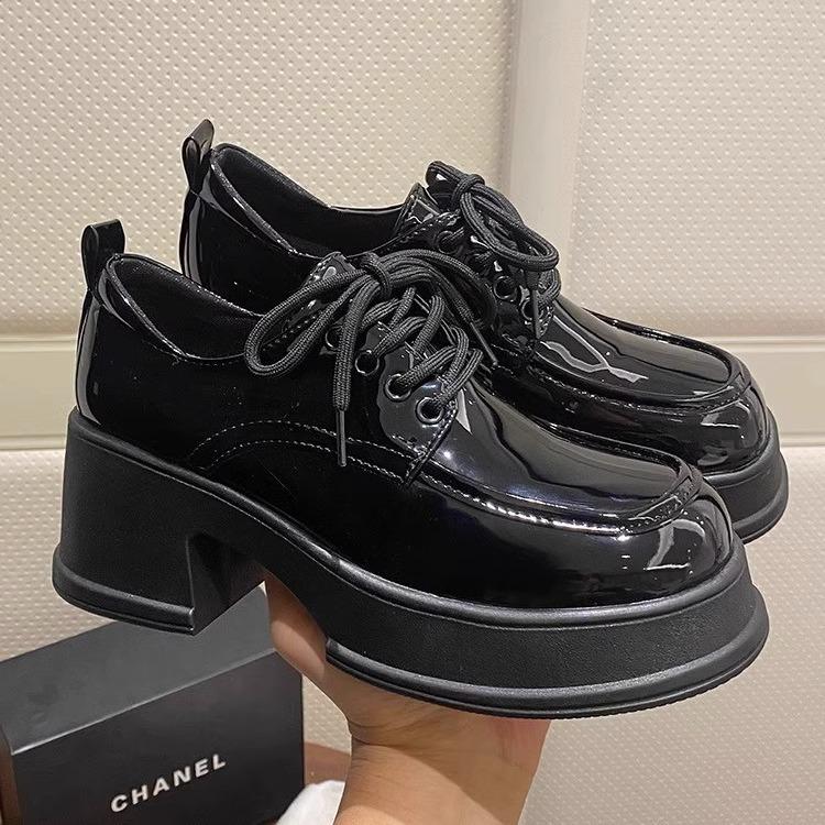 Fashion Mary Janes Retro Black Pumps Woman Lace Up Non-Slip Casual Platform Mid Heels Office Ladies Solid Elegant Heels Korean 2025 New