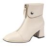 Soft Leather New High-heeled Booties Women's Autumn and Winter New Bright Leather Square Toe Block Heel Boots