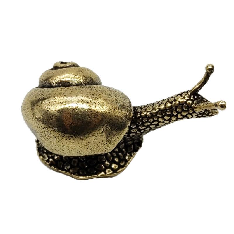 Solid Brass Snail Small Ornaments Tea Pet Ceremony Vintage Copper Simulation Animal Toy Figurines Miniatures Home Decorations