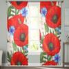 Red Poppies Sheer Curtains For Living Room Bedroom Kitchen Tulle Curtain Home Decorative Sheer Panels