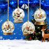 4Pcs Christmas Santa Glass Ball Ornament Winter Holiday Party Xmas Tree Hanging 2D Acrylic Santa Claus Snow House Ball Decoration