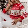 Autumn Winter Christmas Lady Elk Jacquard Long Sleeve O-Neck Christmas Sweater Lady