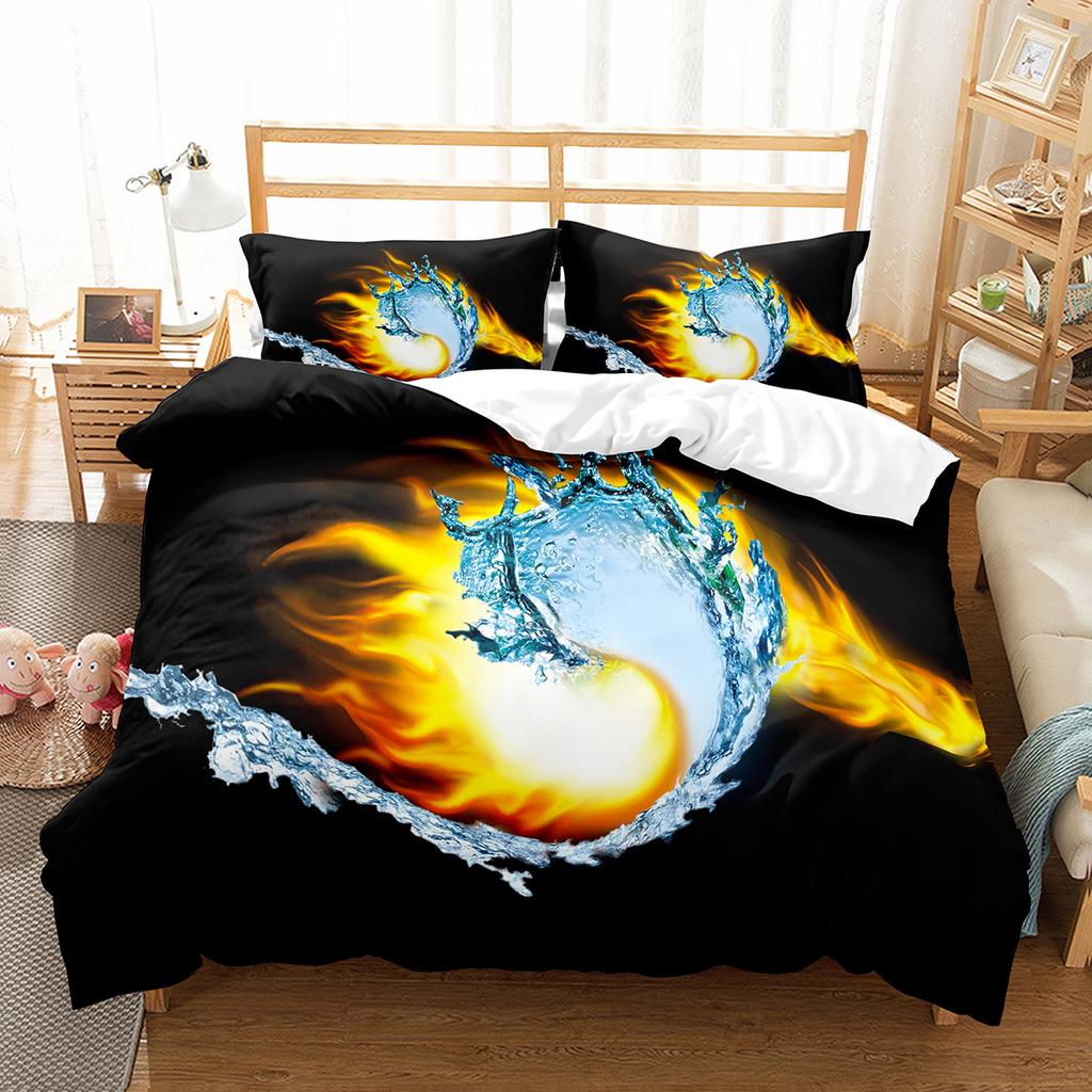 Ice and Fire Pattern Duvet Cover Set Single Double Size Polyester Comforter Cover for Teens Adults Bedding Set with Pillowcase