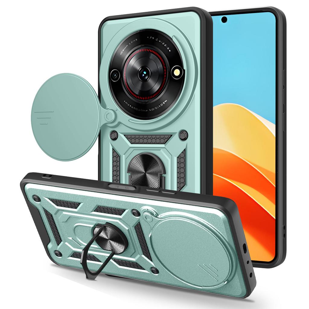 For ZTE Nubia Focus/Blade A75 5G Case with Slide Camera Lid PC+TPU Kickstand Phone Cover