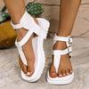 Fashion Summer New Sandals Thick Bottom Roman Style Flip Flops Fashion Ankle Belt Buckle Thick Middle Heeled Women's Shoes Large Size