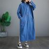 Plus Size 2024 Autumn Women Denim Dress Casual Vintage Loose Oversized Dress Long Sleeve Basic Solid Blue