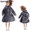 Dark Grey Winter Wear Coat Outfits For Barbie Dolls Fur Doll Clothing Dress Clothes For Barbie 1/6 BJD Doll Accessories Kids Toy