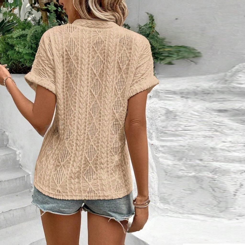 Women's Fashion Solid Color Short Sleeve V Neck Casual Pullover T-shirt Top