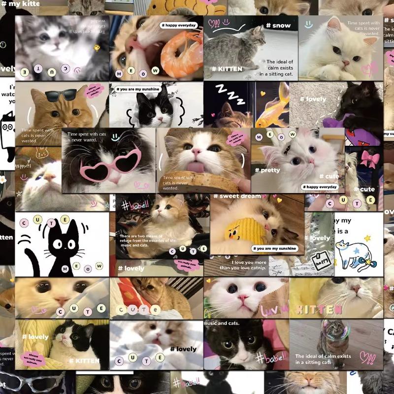 62pcs Sweet American Style Cat Scrapbook Journal Sticker Cute Cartoon Kitten Stationery Sticker DIY Decor Luggage Laptop Sticker