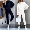 2022 Women's High Neck Sweatshirt & Solid Color Pants Set - Autumn/Winter Collection FD89940125