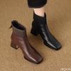 Retro Fashionable Versatile Thick Heel Square Toe Short Boots Women Autumn Winter High Heels Elegant Simple Warm Wowomen Shoes