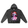 DTG Print Knitted Denim Zip-Up Hoodie Natsukashii Japan Vaporwave Graphic Brother Print Zipper Hoodies  