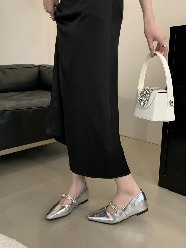 French Pointed Silver Mary Jane Single Shoes Women's Shoes 2025 New Spring and Autumn Evening Ladyshoes