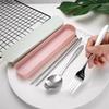 Stainless Steel Tableware Set, Portable Tableware Three-piece Set, Wheat Straw Boxed Forks, Spoons, Chopsticks, Gifts