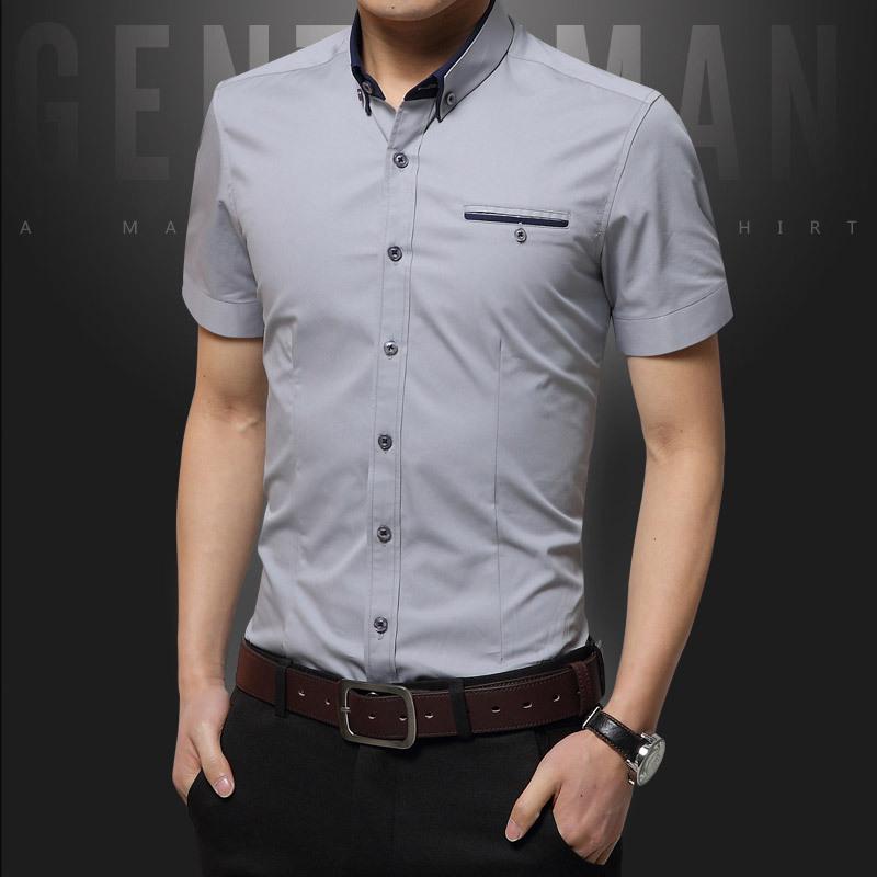 Men's Summer Big Size Business Shirt Turn-down Collar Short Sleeves