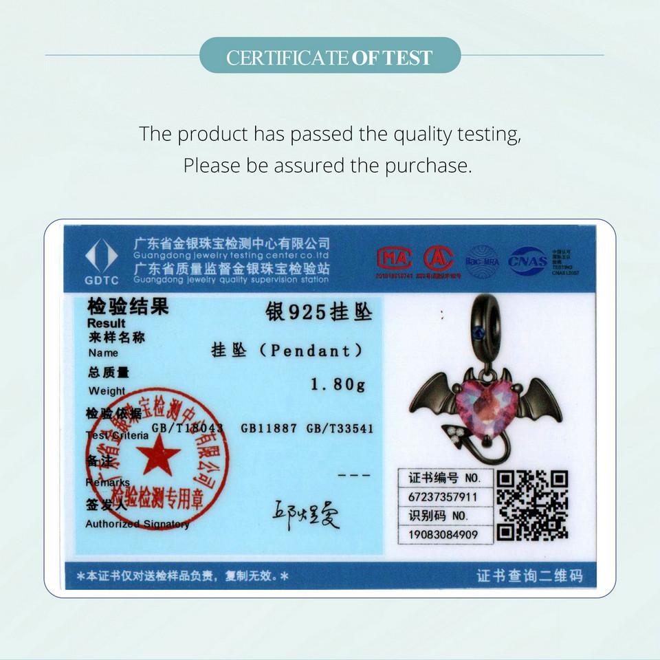 WOSTU 925 Sterling Silver Black Devil Pendant Charms Stone Heart Beads for Women DIY Jewelry Gift Making