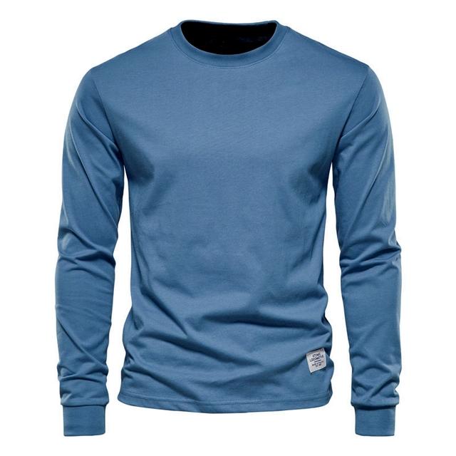 Solid Color Cotton T Shirt Men Casual O-neck Long Sleeved Mens Tshirts Spring Autumn High Quality Basic T-shirt Male
