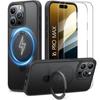 Protective Case - Black - for iPhone 16 Pro Max - Shockproof - Rotating Magnetic Stand - Tempered Glass