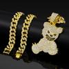 Men Women Hip Hop Bear Shape Pendant Necklace with 13mm Crystal Cuban Chain Iced Out Bling Bling Necklaces HipHop Punk Jewelry