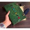 Seven Stone Leather Journal Handmade Embossed Vintage Leather Bound Green Notebook Sketchbook Diary Best Gift For Him